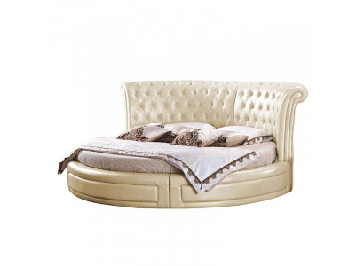 Okrągłe łóżko Chesterfield Designer Okrągły Sypialnia Włókienniczy Skóra Podkładka łóżko