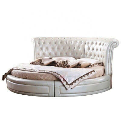 Okrągłe łóżko Chesterfield Designer Okrągły Sypialnia Włókienniczy Skóra Podkładka łóżko