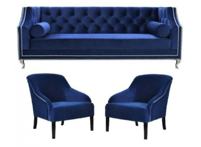 Blue Chesterfield Fotel Blue xxl Włókienniczy Materiał Kanapy Grupa Meble Ustawić