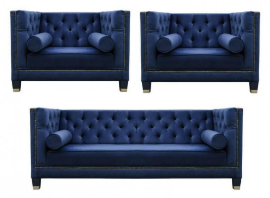 Chesterfield Blue Zestaw sofowy 3-częściowy zestaw Kanapa Obcios Siedziba Podkładka Grupa