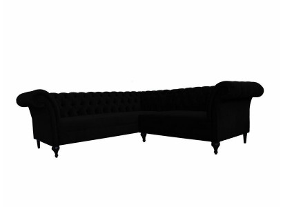 Luksusowa kanapa w kształcie litery L w kolorze czarnym Chesterfield