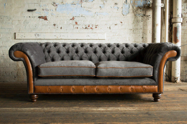 Szaro-brązowy Chesterfield 3-miejsce siedzące w salonie luksusowa kanapa