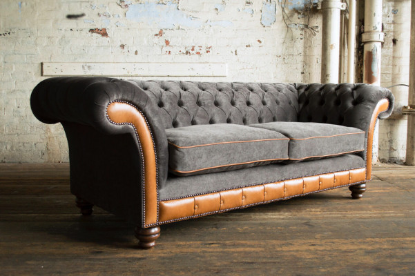Szaro-brązowy Chesterfield 3-miejsce siedzące w salonie luksusowa kanapa