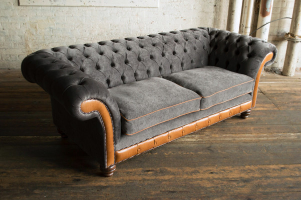 Szaro-brązowy Chesterfield 3-miejsce siedzące w salonie luksusowa kanapa