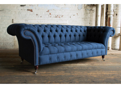 Blue Włókienniczy Chesterfield 4-miejsce do siedzenia designerska Podkładka pod sofę
