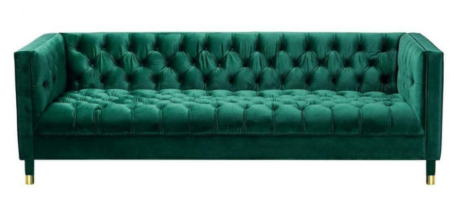 Green Chesterfield 4-miejsce do siedzenia Luksusowa Sofa Włókienniczy Materiał Kanapy