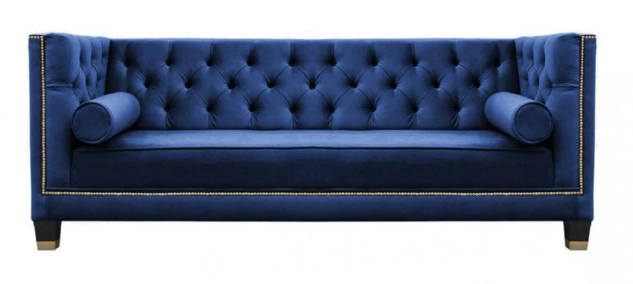 Trzyosobowe, materiałowe kanapy do salonu Blue Chesterfield