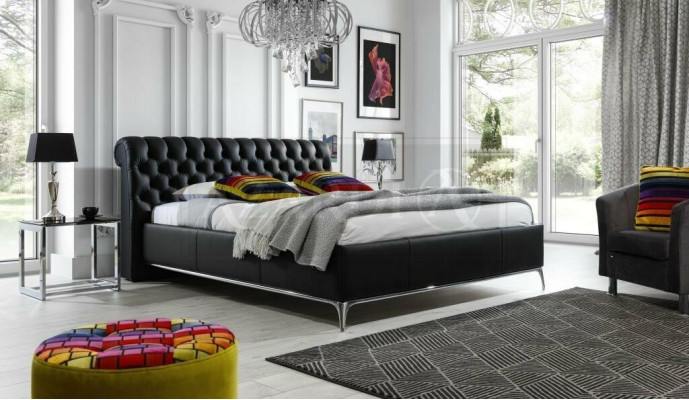 Black Chesterfield Luxury Podwójne łóżko Designerskie Meble Sypialnia