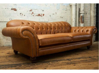 Luksusowa 3-osobowa kanapa do salonu Brown Chesterfield