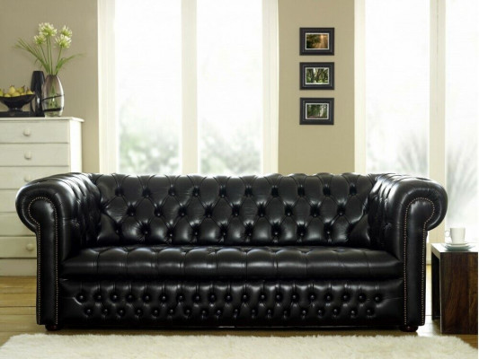 Czarna Sofa Chesterfield 3+1 miejsce do siedzenia Designerski zestaw sofowy