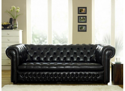 Czarna Sofa Chesterfield 3+1 miejsce do siedzenia Designerski zestaw sofowy