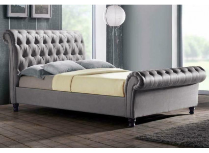 Szare Chesterfield Double Skóra Łóżko Sypialnia Podkładka Designer Luxury Łóżko