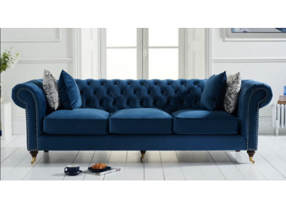 Niebieska sofa Chesterfield Luksusowa kanapa do salonu Sofa materiałowa