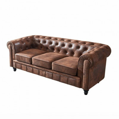 Brązowa luksusowa Chesterfield 3-miejsce do siedzenia designerska kanapa do salonu