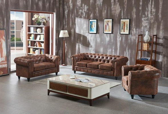 Brązowa luksusowa Chesterfield 3-miejsce do siedzenia designerska kanapa do salonu