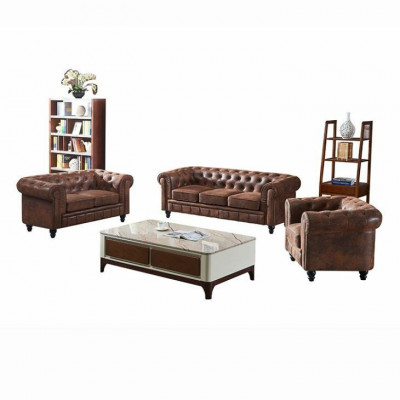 Brązowa luksusowa Chesterfield 3-miejsce do siedzenia designerska kanapa do salonu
