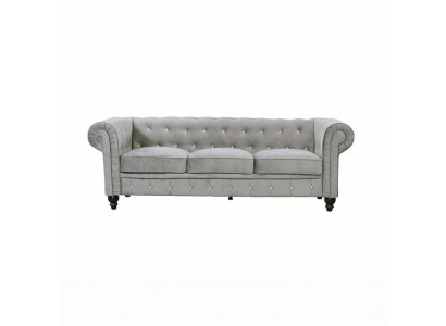 Szara, 3-osobowa, luksusowa, designerska sofa Chesterfield do salonu