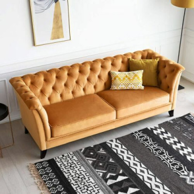 Orange Chesterfield 3-miejsce do siedzenia Nowoczesny Salon Luksusowa Sofa
