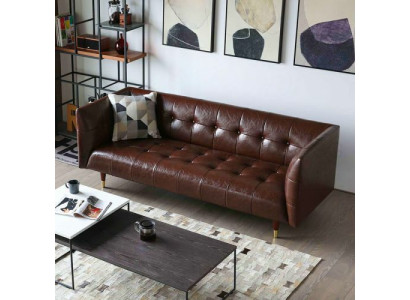 Luksusowa 3-miejsce do siedzenia Skóra Brown Chesterfield do salonu