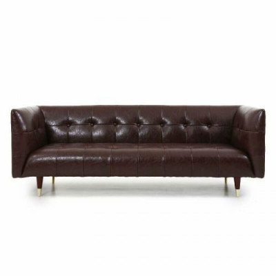 Luksusowa 3-miejsce do siedzenia Skóra Brown Chesterfield do salonu
