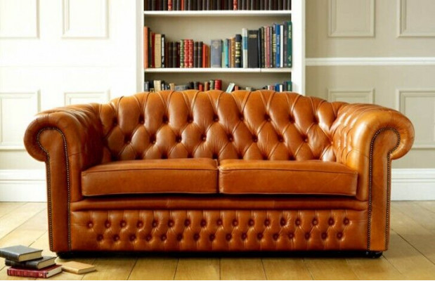 Chesterfield Sofa Couch Podkładka Materiał Skóra Couchen Brown Ustawić 3 miejsce do siedzenia