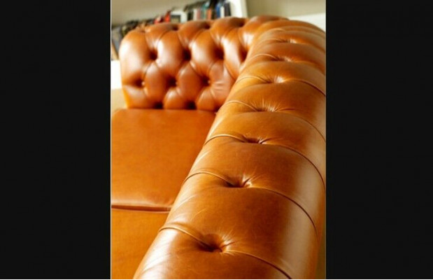 Chesterfield Sofa Couch Podkładka Materiał Skóra Couchen Brown Ustawić 3 miejsce do siedzenia