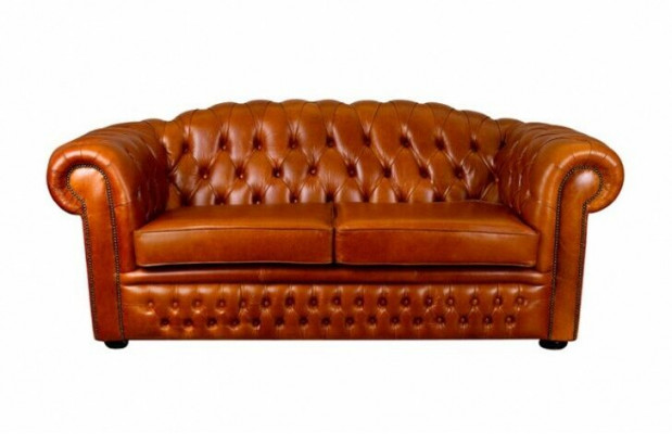 Chesterfield Sofa Couch Podkładka Materiał Skóra Couchen Brown Ustawić 3 miejsce do siedzenia