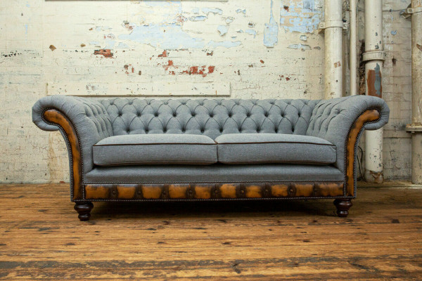 Szary Chesterfield Sofa materiałowa Sofa Kanapy Sofa Siedziba Sofy Włókienniczy Nowa Podkładka