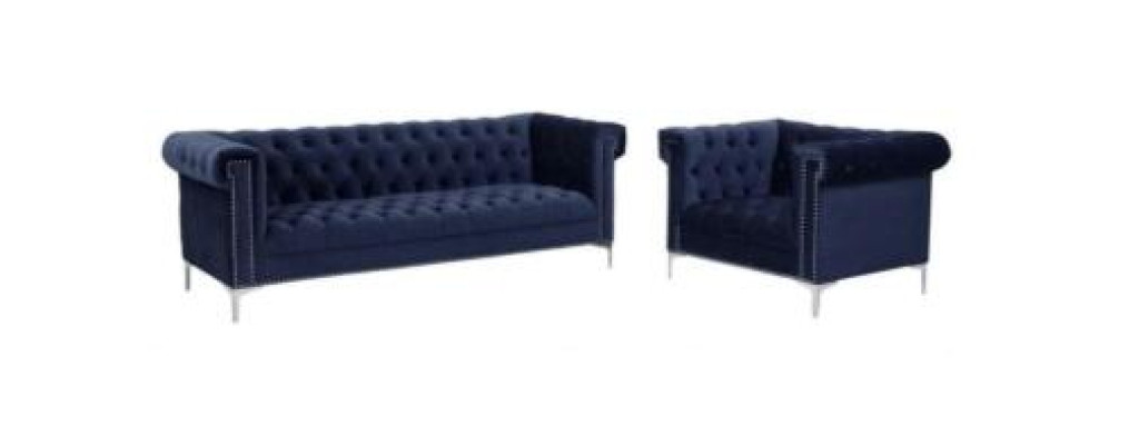 Niebieski Chesterfield Zestaw sofowy kanapa Royal Blue komplet wypoczynkowy Obcios nowy