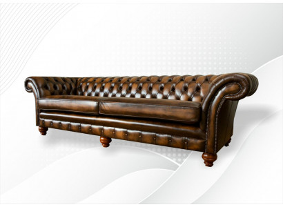 xxl Sofa 4 miejsce do siedzenia Kanapa Chesterfield Podkładka Siedziba Ustawić Skóra Włókienniczy Brown