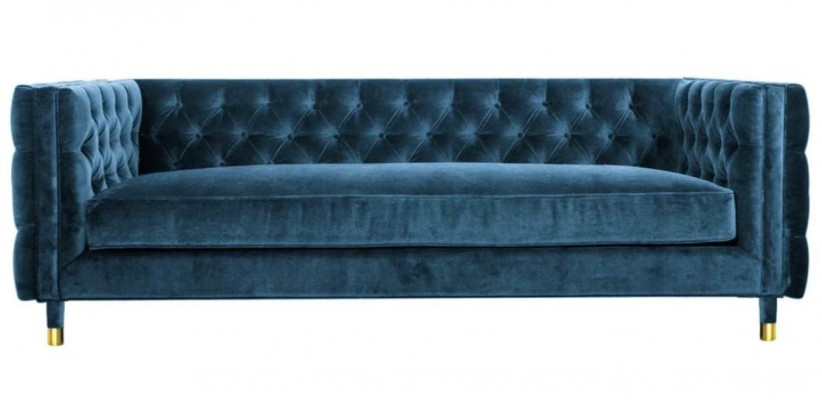 Luksusowa trzyosobowa podkładka Chesterfield Aksamit w kolorze niebieskim Meble Hotel Living Room Practice
