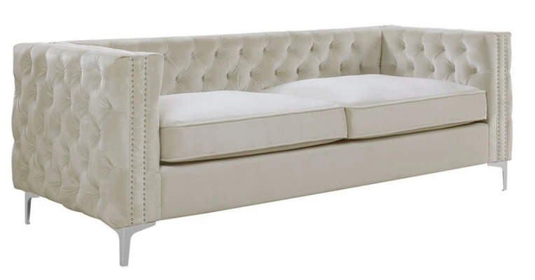 Sofa Trzyosobowa Chesterfield Beżowa Włókienniczy Materiał Couchen Meble Aksamit Kolor Do wyboru
