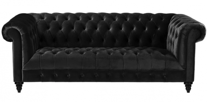 Czarna Aksamit Couch Luksusowa Podkładka Chesterfield Meble Sofa z Przyciskami Trzyosobowa