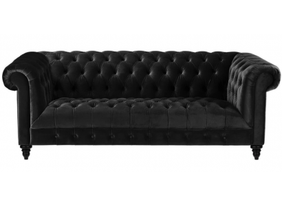Czarna Aksamit Couch Luksusowa Podkładka Chesterfield Meble Sofa z Przyciskami Trzyosobowa