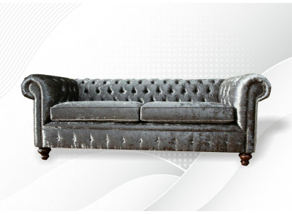 Sofa trzyosobowa 3 Siedziba Couch Chesterfield Podkładka Siedziba Ustawić Aksamit Szary Aksamit