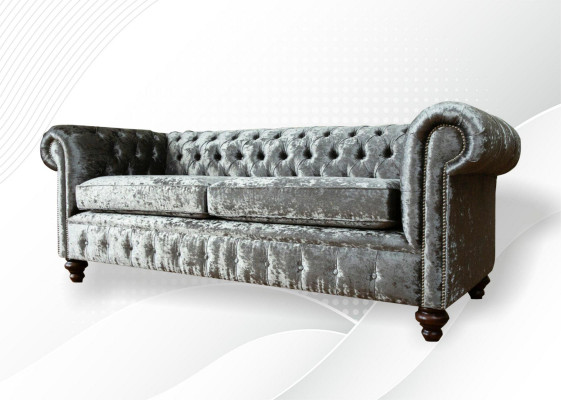 Sofa trzyosobowa 3 Siedziba Couch Chesterfield Podkładka Siedziba Ustawić Aksamit Szary Aksamit