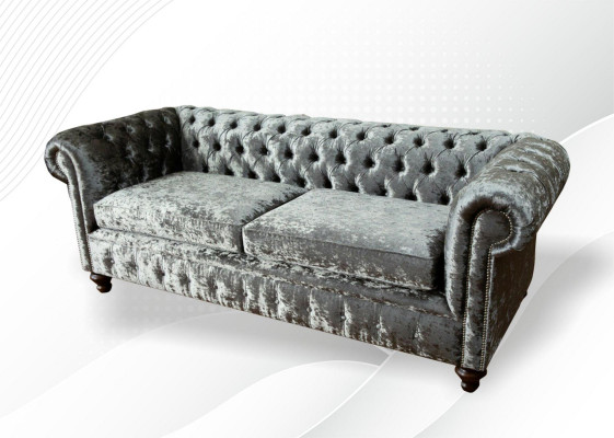 Sofa trzyosobowa 3 Siedziba Couch Chesterfield Podkładka Siedziba Ustawić Aksamit Szary Aksamit