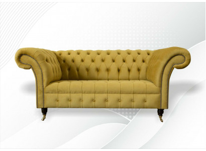 Chesterfield Design Luksusowa Podkładka Sofa Kanapa Siedziba Ustaw Skóra Włókienniczy Żółta Nowość