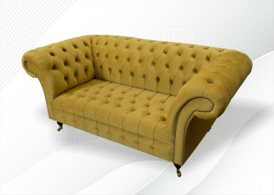 Chesterfield Design Luksusowa Podkładka Sofa Kanapa Siedziba Ustaw Skóra Włókienniczy Żółta Nowość