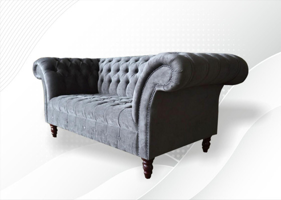 Chesterfield 3 miejsce do siedzenia Salon Kanapa Sofa Podkładka Siedziba Włókienniczy Ustawić Gray