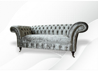 Sofa 2 miejsce do siedzenia Chesterfield Couch Podkładka Aksamit Materiał Dwumiejscowa Aksamit Szary Srebrny