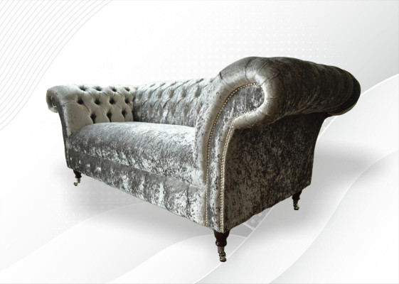 Sofa 2 miejsce do siedzenia Chesterfield Couch Podkładka Aksamit Materiał Dwumiejscowa Aksamit Szary Srebrny