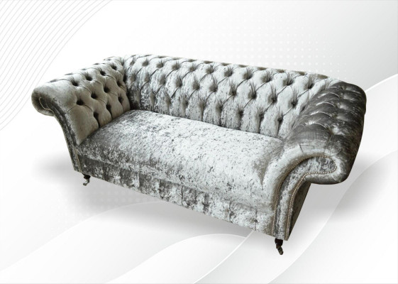 Sofa 2 miejsce do siedzenia Chesterfield Couch Podkładka Aksamit Materiał Dwumiejscowa Aksamit Szary Srebrny