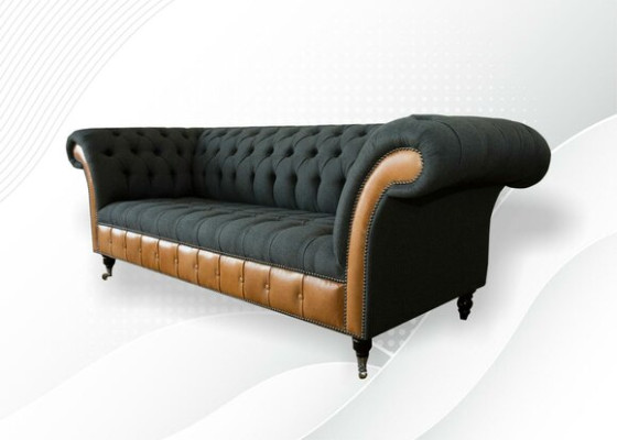 Materiał Kanapa Żywy krajobraz 3 miejsce do siedzenia Design Sofa Sofy Kanapy Szary Chesterfield