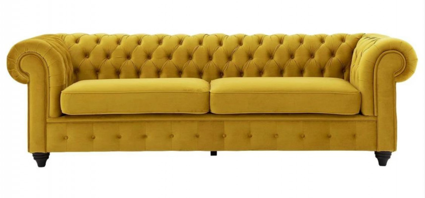 Żółta sofa Chesterfield z poduszką siedziska Luksusowa nowa sofa z guzikami