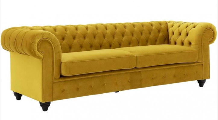 Żółta sofa Chesterfield z poduszką siedziska Luksusowa nowa sofa z guzikami