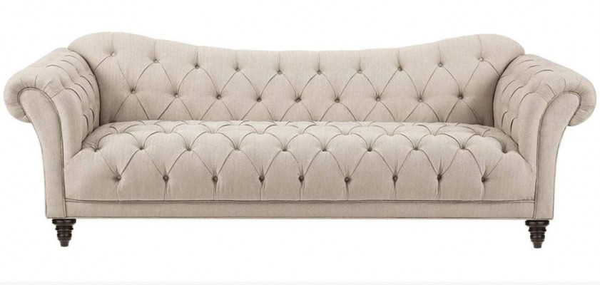 Beżowa Kanapa z Przyciskami Chesterfield Sofa Podkładka Siedziba Couches Sofy Luxury New