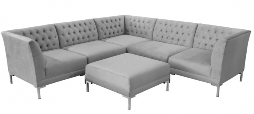 Szare Sofy Chesterfield Luksusowe Meble Nowe Narożnikowa kanapa Stołek Szary Duży Materiał Textill