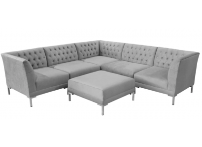 Szare Sofy Chesterfield Luksusowe Meble Nowe Narożnikowa kanapa Stołek Szary Duży Materiał Textill