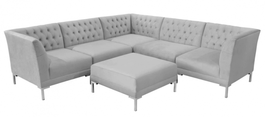 Narożnikowa kanapa Stołek Szary Big Textill Materiał Chesterfield Sofy Meble Podnóżki Sofy